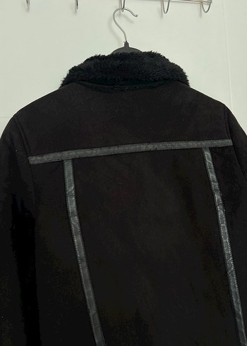 PULL&BEAR Siyah Süet Kürklü Biker Ceket - Görsel 5