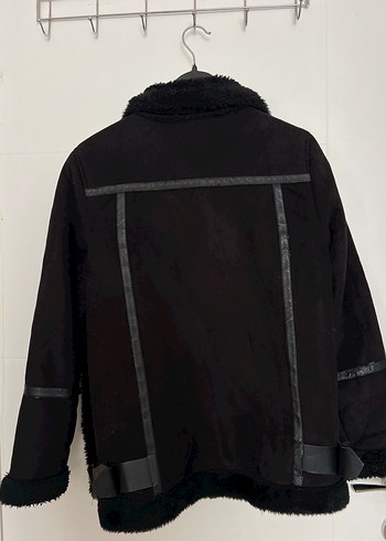 PULL&BEAR Siyah Süet Kürklü Biker Ceket - Görsel 4