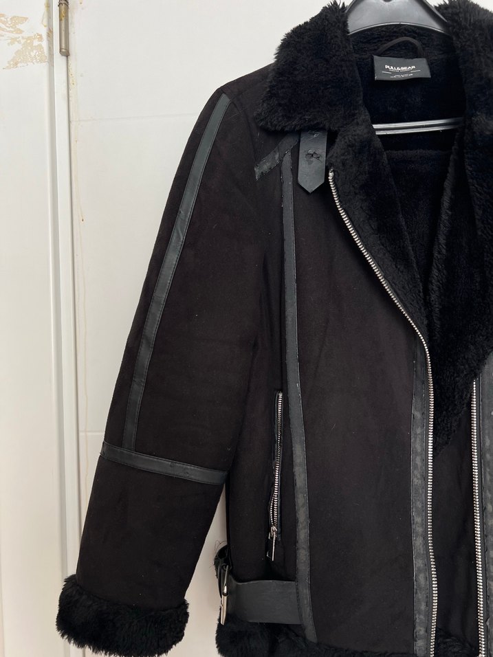 PULL&BEAR Siyah Süet Kürklü Biker Ceket - Görsel 2