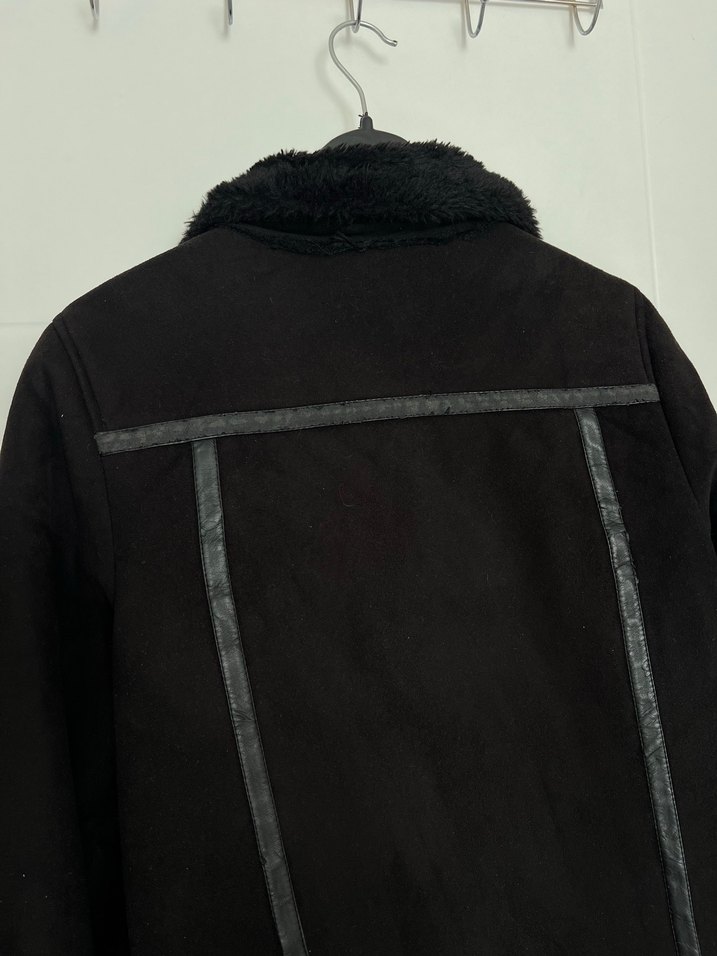 PULL&BEAR Siyah Süet Kürklü Biker Ceket - Görsel 5