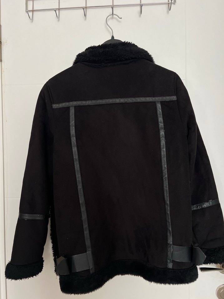 PULL&BEAR Siyah Süet Kürklü Biker Ceket - Görsel 4