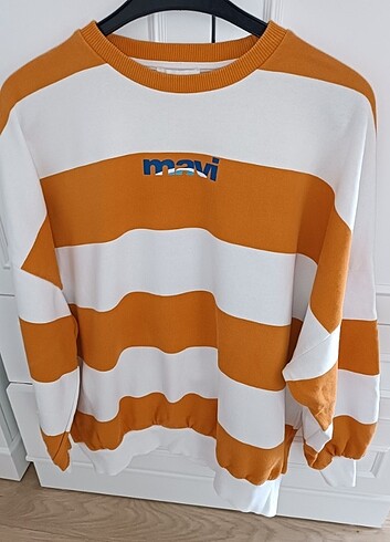 diğer Beden beyaz Renk Mavi marka beyaz turuncu çizgili sweatshirt 