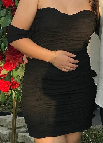 Siyah şifon mini abiye 