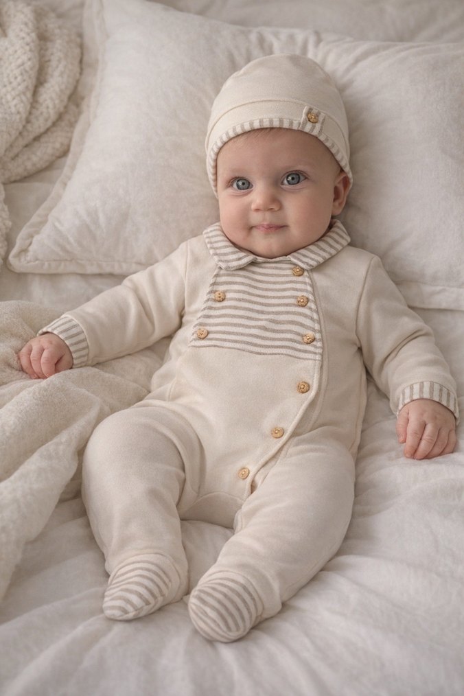 Düğmeli Yakalı Erkek Bebek Tulum - Görsel 2