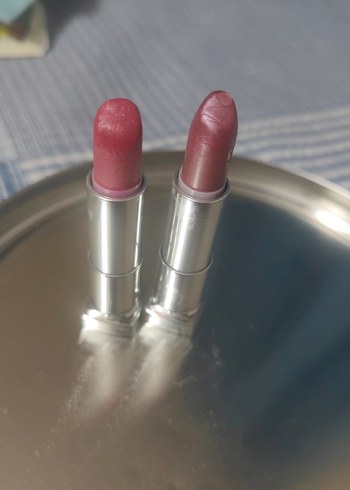 Parlak simli iki adet Pembe ve bronzRuj İkili - Görsel 3