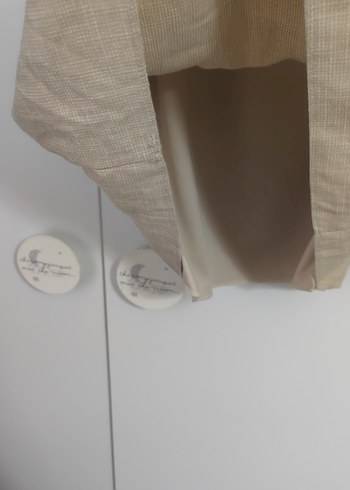 Bej Keten Midi Rahat Elbise - Görsel 2