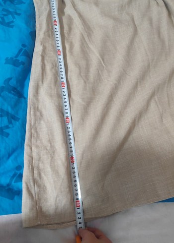 Bej Keten Midi Rahat Elbise - Görsel 6