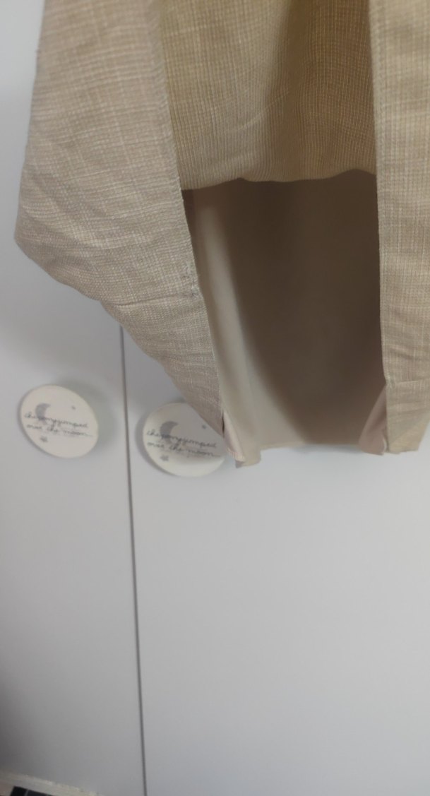 Bej Keten Midi Rahat Elbise - Görsel 2