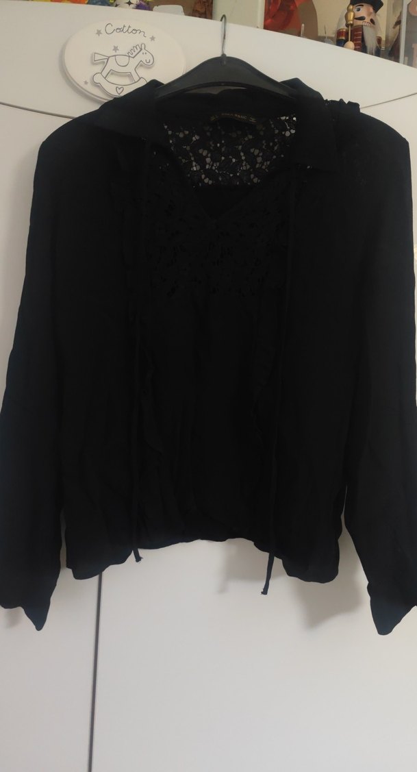 siyah gömlek yaka zara - Görsel 3