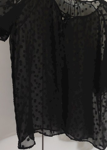 Zara Basic Nakışlı Siyah tül detaylı bluz - Görsel 2