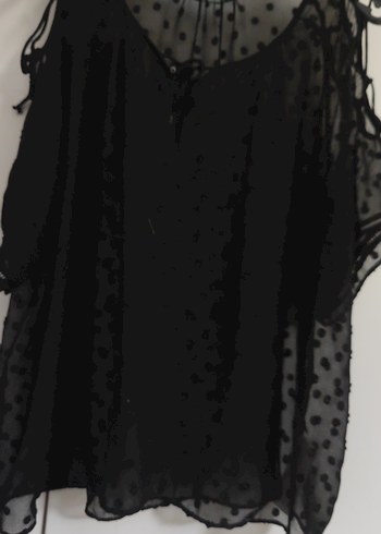 Zara Basic Nakışlı Siyah tül detaylı bluz - Görsel 6