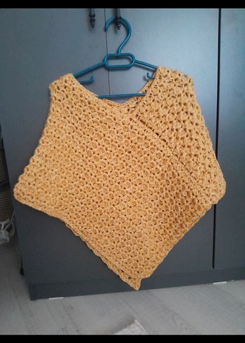 sarı Kısa Örgü Panço - Görsel 3