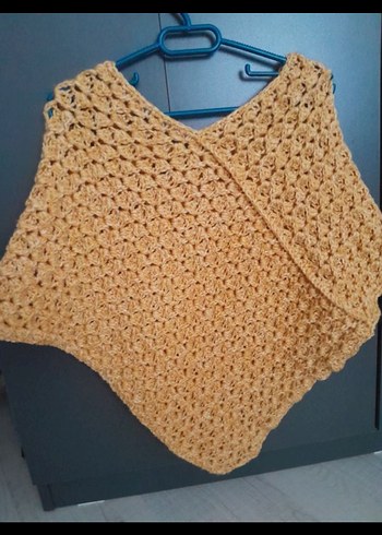 sarı Kısa Örgü Panço - Görsel 5