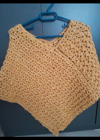 sarı Kısa Örgü Panço - Görsel 4