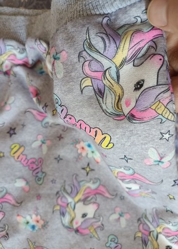 Unicorn Baskılı Gri Kız Sweatshirt - Görsel 2