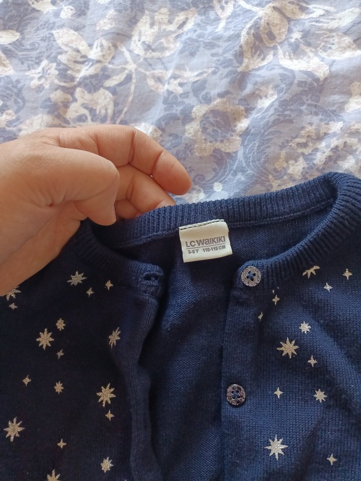 Kız Çocuk Lacivert Uzun Kollu Triko Hırka - Görsel 3