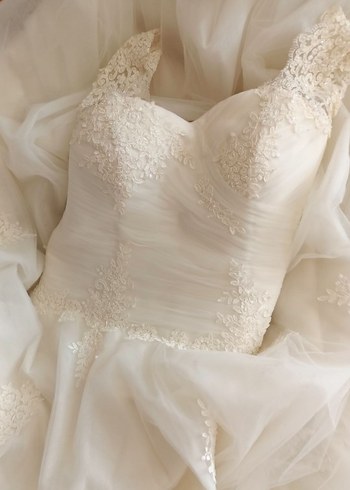 V Yaka A Kesim krem Gelinlik - Görsel 6