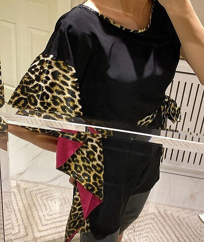 ipekyol Leopar Garnili Siyah Tunik Bluz