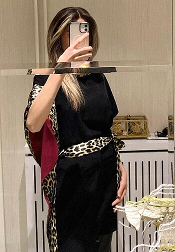 xl Beden Leopar Garnili Siyah Tunik Bluz