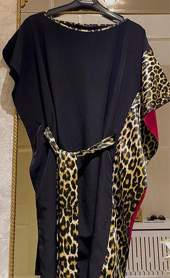 xl Beden siyah Renk Leopar Garnili Siyah Tunik Bluz