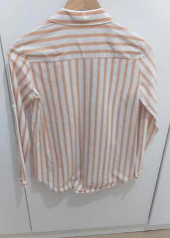Bej Çizgili Uzun Kollu Pamuklu Kadın Gömlek - Görsel 2