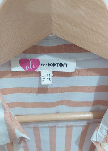 Bej Çizgili Uzun Kollu Pamuklu Kadın Gömlek - Görsel 3