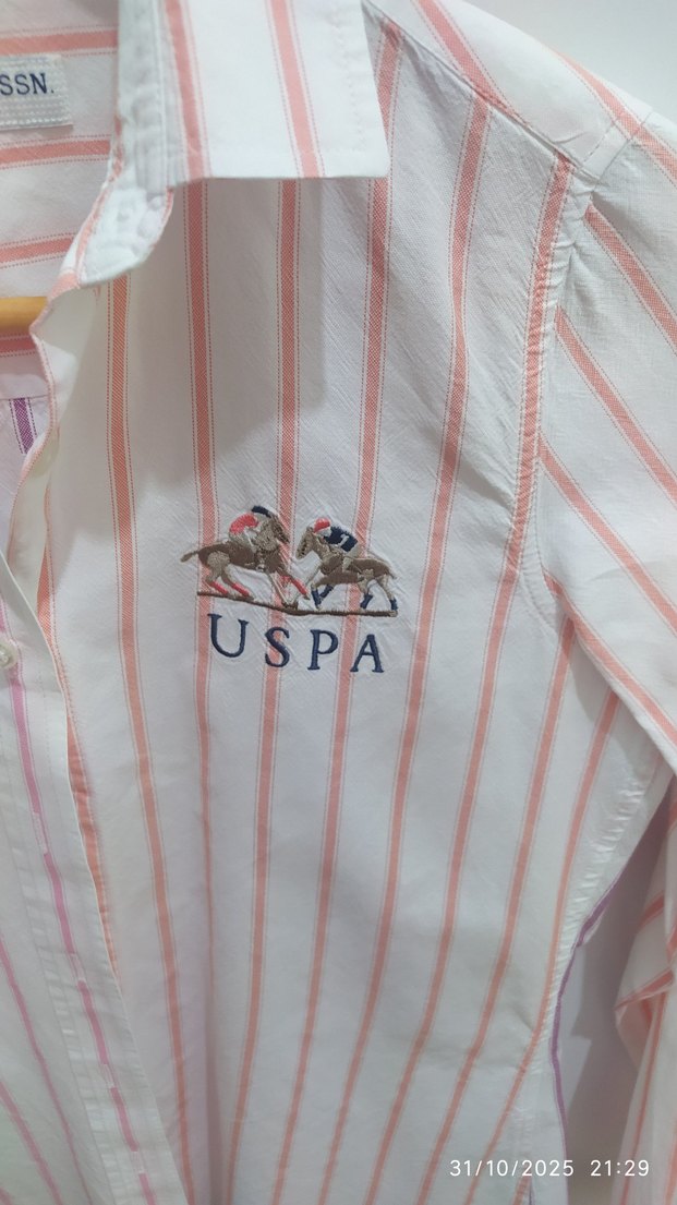 USPA Pembe Çizgili Uzun Kollu Gömlek - Görsel 4