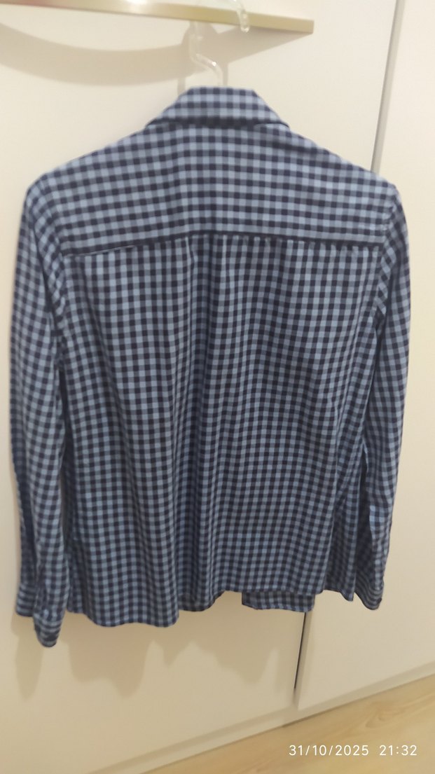 Mavi Kareli Uzun Kollu Kadın Gömlek - Görsel 2