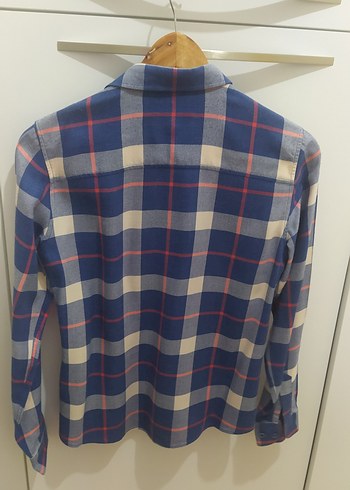 Düğmeli Uzun Kollu Mavi Kareli Gömlek - Görsel 2