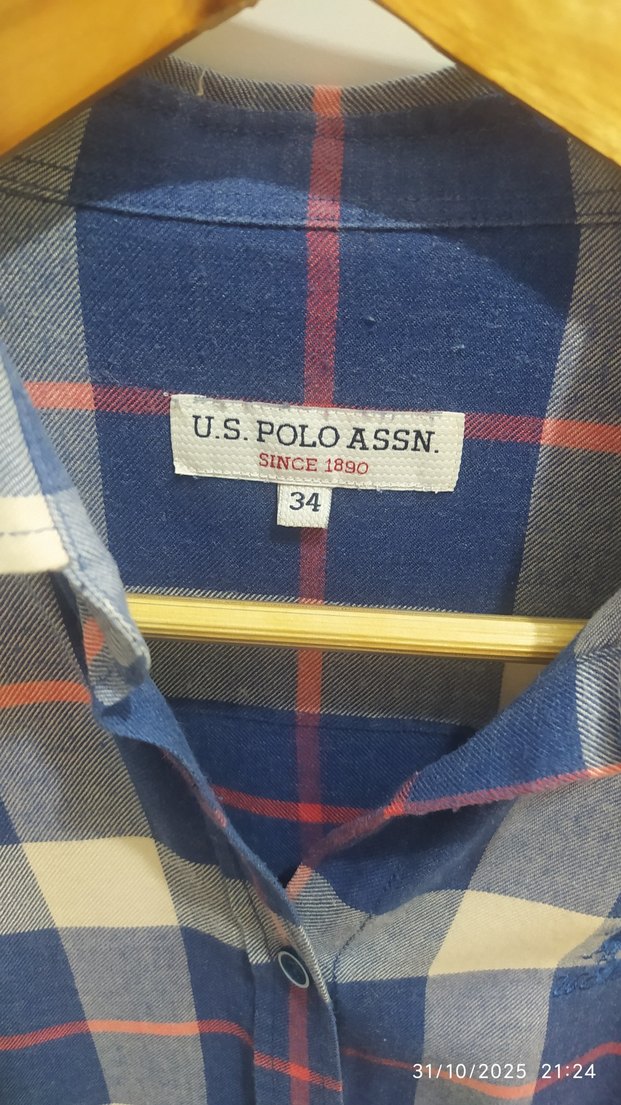 Düğmeli Uzun Kollu Mavi Kareli Gömlek - Görsel 3