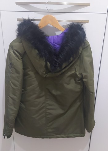 Kürklü Kapüşonlu Mor Astarlı Kadın Kışlık Mont - Görsel 2