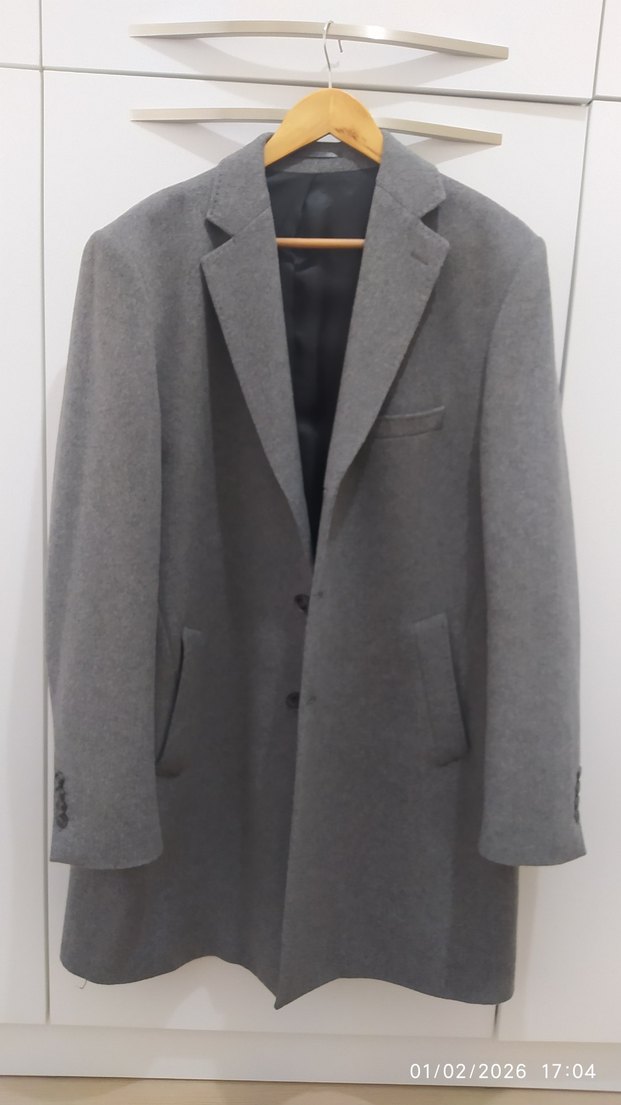 Gri Erkek Düğmeli Midi Kaban - Görsel 2