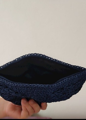Beden Lacivert Örgü Kadın Clutch Çanta
