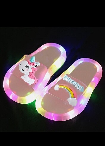 24 Beden Kız Çocuk Terlik Unicorn LED Işıklı 