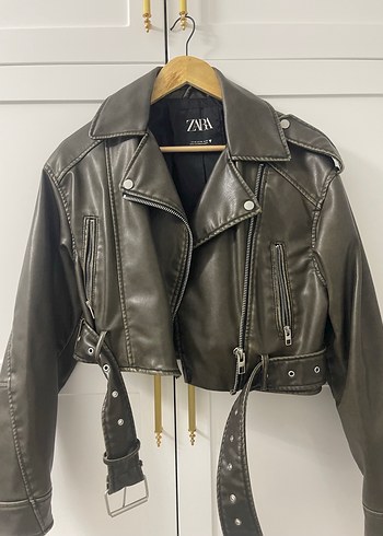 Zara Kahverengi Deri Biker Ceket