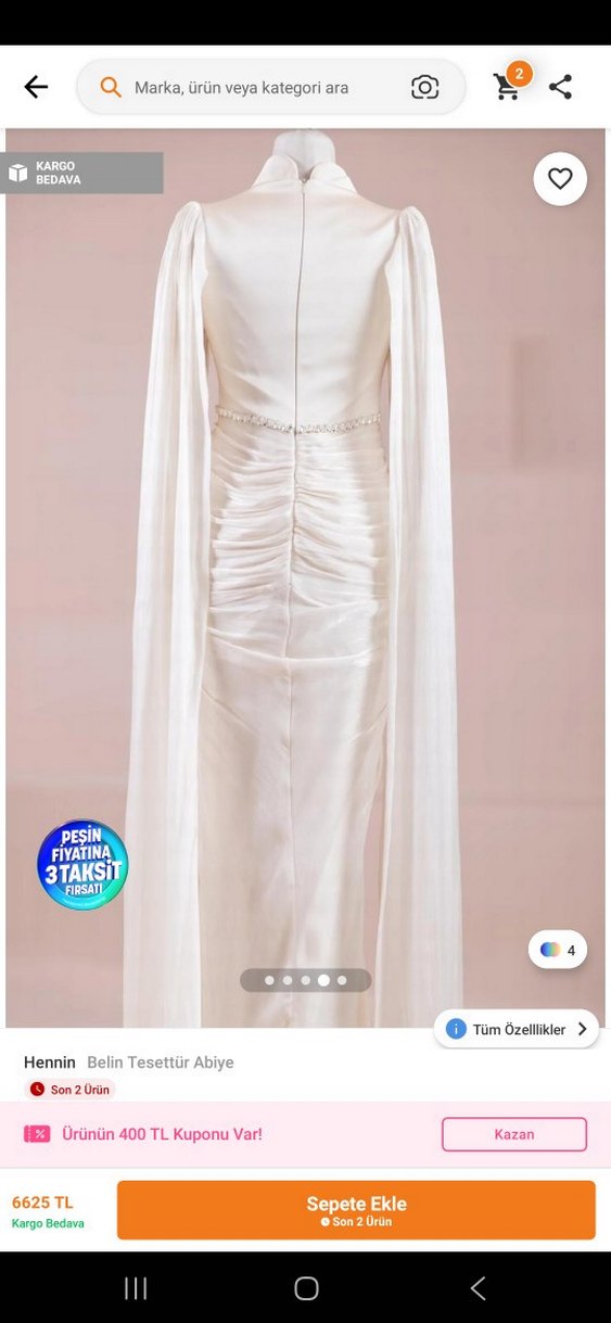 Drapeli krem Uzun Kadın Abiye Elbise - Görsel 2