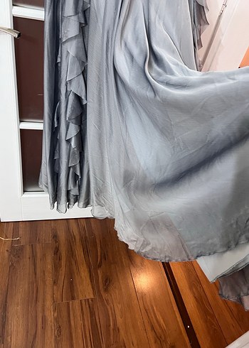 Bohem Gri Çiçekli Uzun Askılı Abiye - Görsel 15