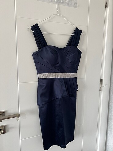 Lacivert kısa saten Abiye elbise - Görsel 5