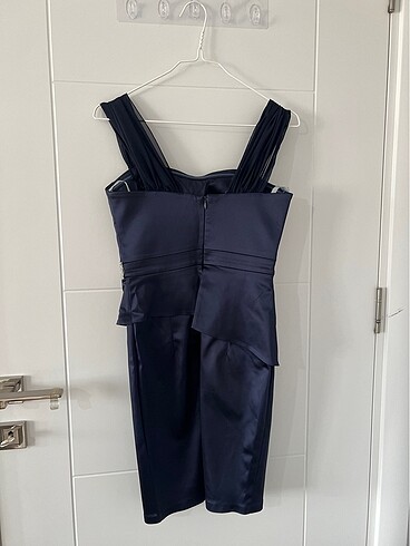 Lacivert kısa saten Abiye elbise - Görsel 6