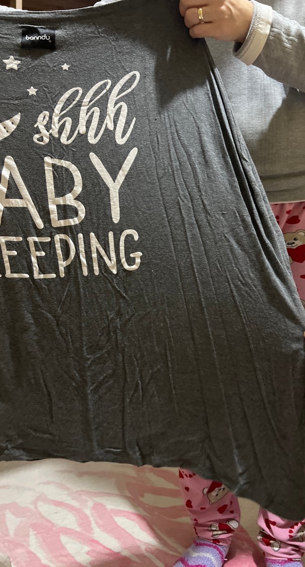 Banndu Marka Gri Uzun Kollu Baskılı Hamile Tişörtü - Görsel 4