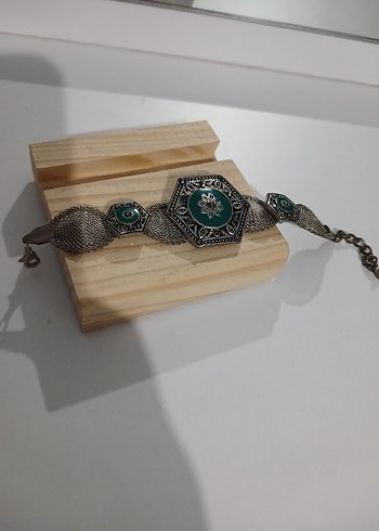 American Vintage Bohem Zincir Detaylı Turkuaz Yılan Desenli Bileklik