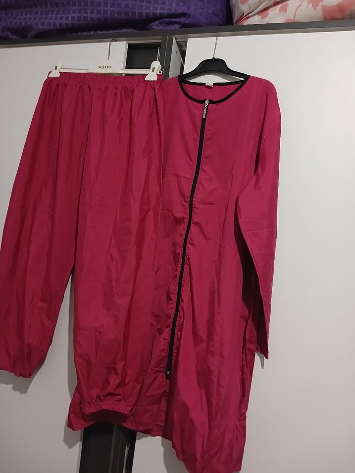 Bordo Uzun Fermuarlı Kadın haşama - Görsel 2