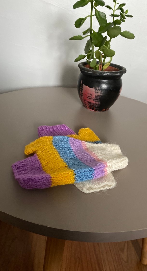Renkli Örgü Parmaksız Kadın Eldivenleri - Görsel 2
