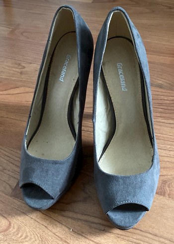 Gri Süet Platform Topuklu Kadın Stiletto - Görsel 3