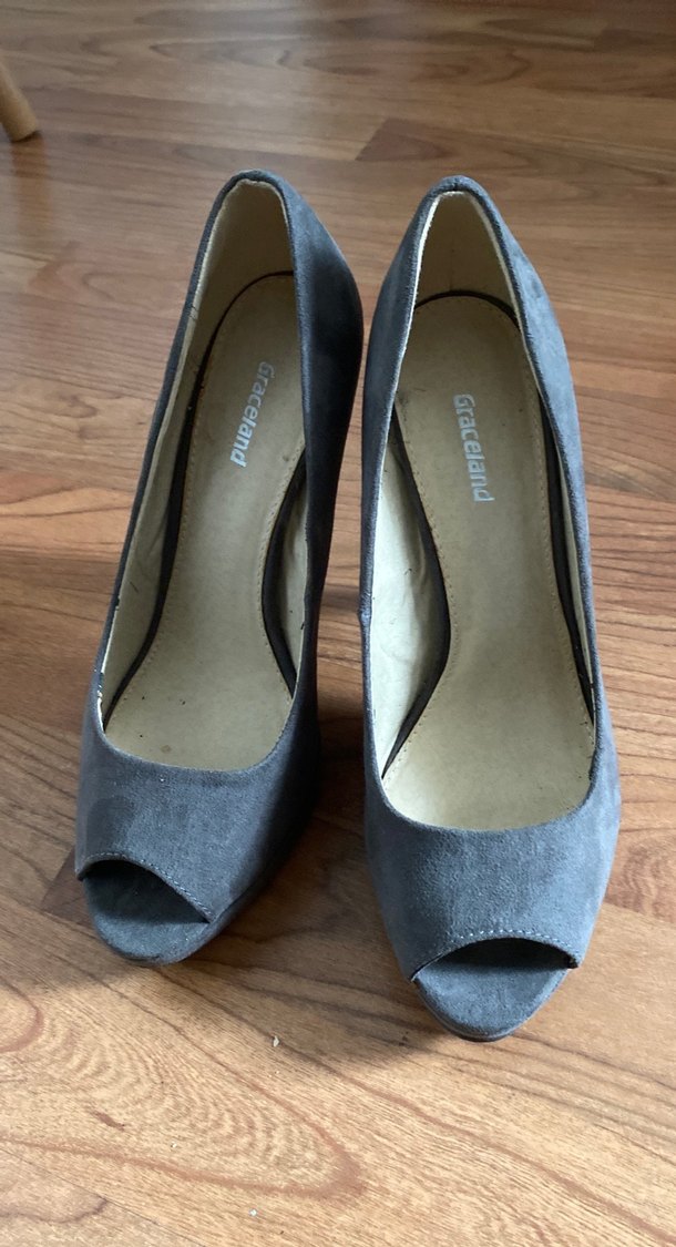 Gri Süet Platform Topuklu Kadın Stiletto - Görsel 3