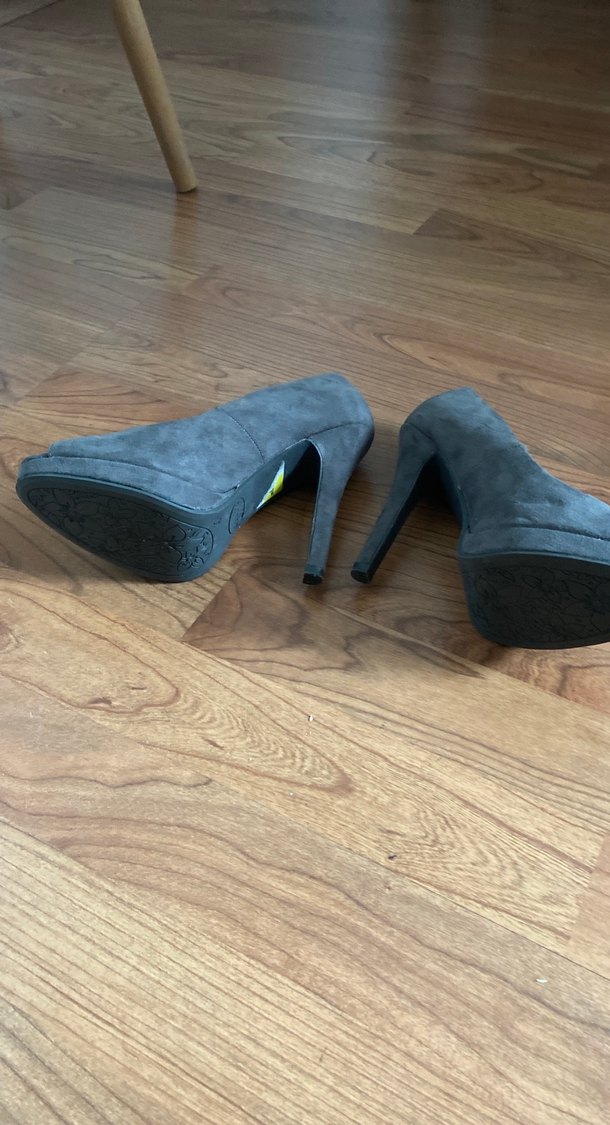 Gri Süet Platform Topuklu Kadın Stiletto - Görsel 4