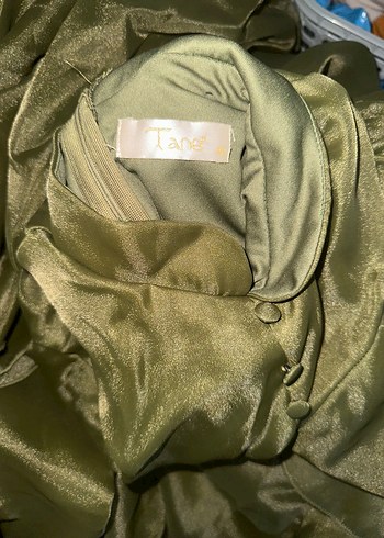 Haki Drapeli Uzun Abiye Elbise 40-42 beden uyumlu indirim olur - Görsel 5