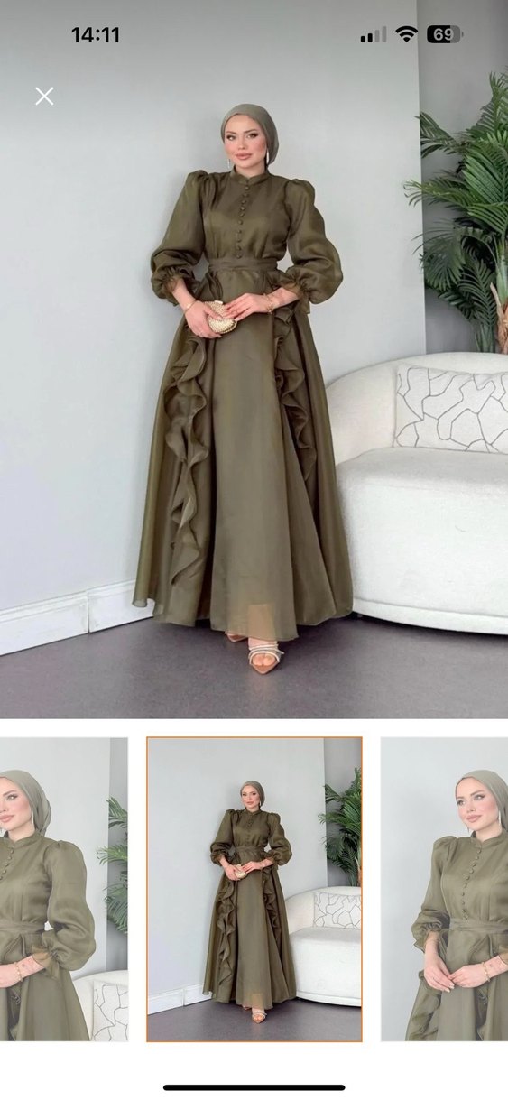 Haki Drapeli Uzun Abiye Elbise 40-42 beden uyumlu indirim olur - Görsel 4