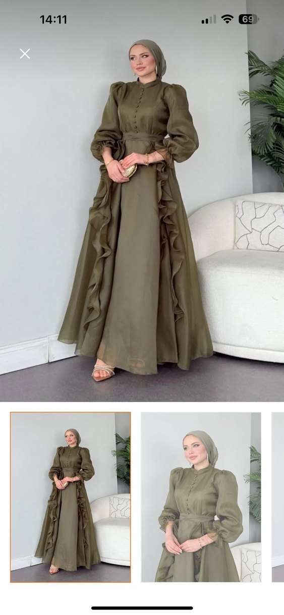 Haki Drapeli Uzun Abiye Elbise 40-42 beden uyumlu indirim olur - Görsel 3