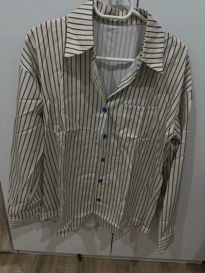 Çizgili Uzun Kollu Kadın Gömlek - Görsel 2